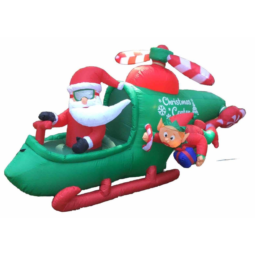 Gemmy 9 ft Wide Animated Christmas Helicopter Scene Airblown Inflatable‎ Santa